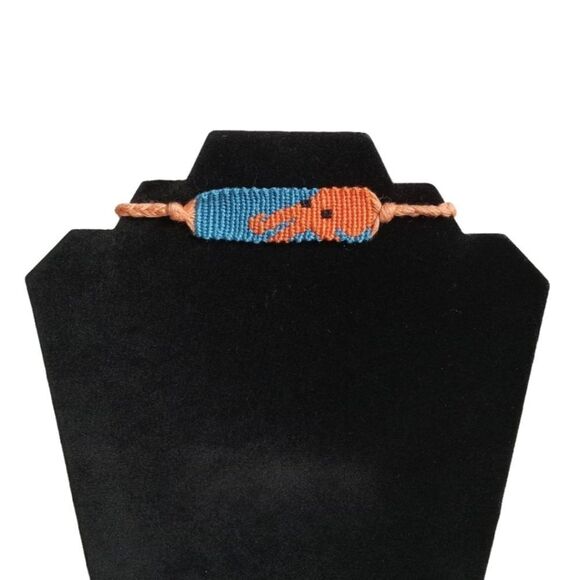 Handmade One Size Blue & Orange Adjustable Sliding Knot Octopus Design Bracelet - Picture 1 of 8
